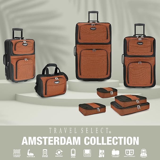 Travel Select Amsterdam Softside Expandable Rolling Luggage, Lightweight 2-Wheel Check-In Suitcase with Push-Button Handle, Navy, 29" Large