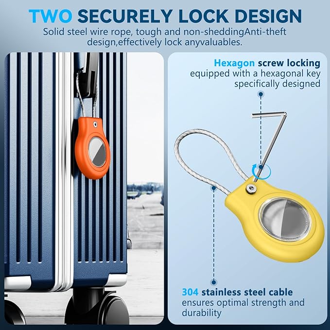 Waterproof Airtag Holder,4 Pack Airtag Case with Secure Lock,Airtags Keychain for Apple Air tag,Anti-Lost Protective Case Air tag Accessories for GPS Tracker Luggage,Key,Pet-Red/Purple/Orange/Yellow