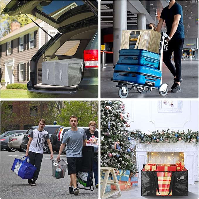 BALEINE 8-Pack Oversized Moving Bags with Reinforced Handles, Heavy-Duty Storage Tote for Clothes, Moving Supplies (Color Stripe with Window, 8-Pack)