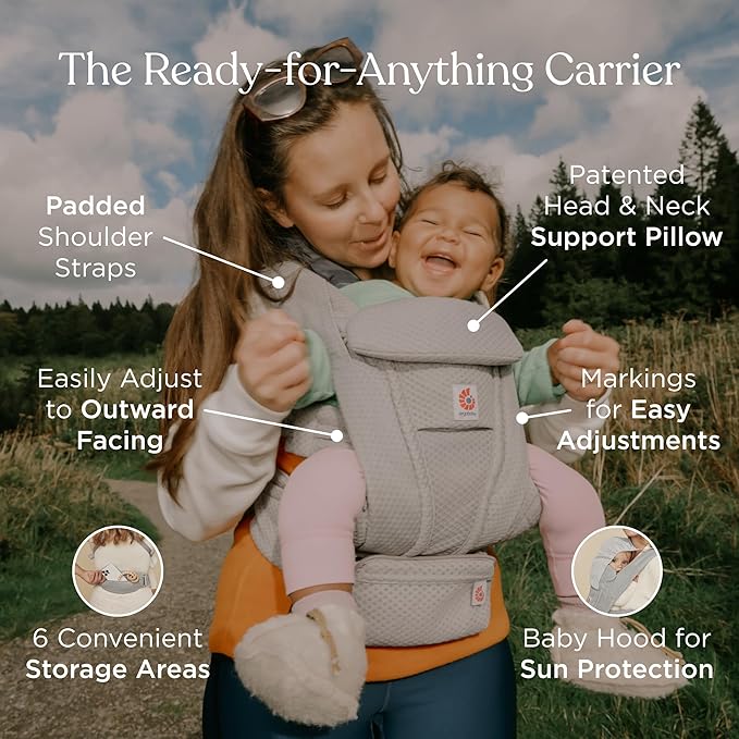 Ergobaby Omni Deluxe Baby Carrier Newborn to Toddler - Breathable Baby Carriers for Summer - All-Position Carrier with Enhanced Lumbar Support & Airflow (7-45 Pounds), Cotton, Camel