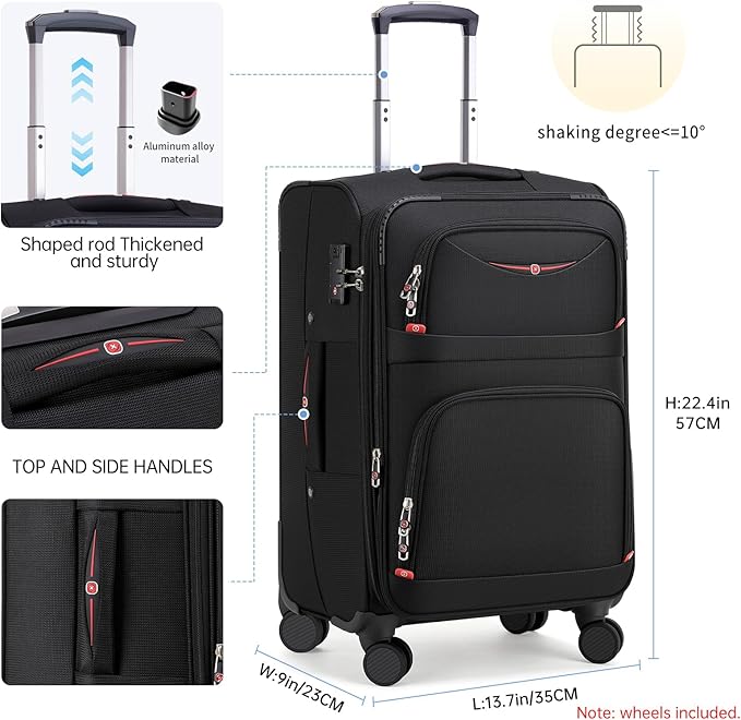 Softside Expandable Luggage with 4 Spinner Wheels, Durable Carry-On Luggage Suicase (Blue, 21-Inch)