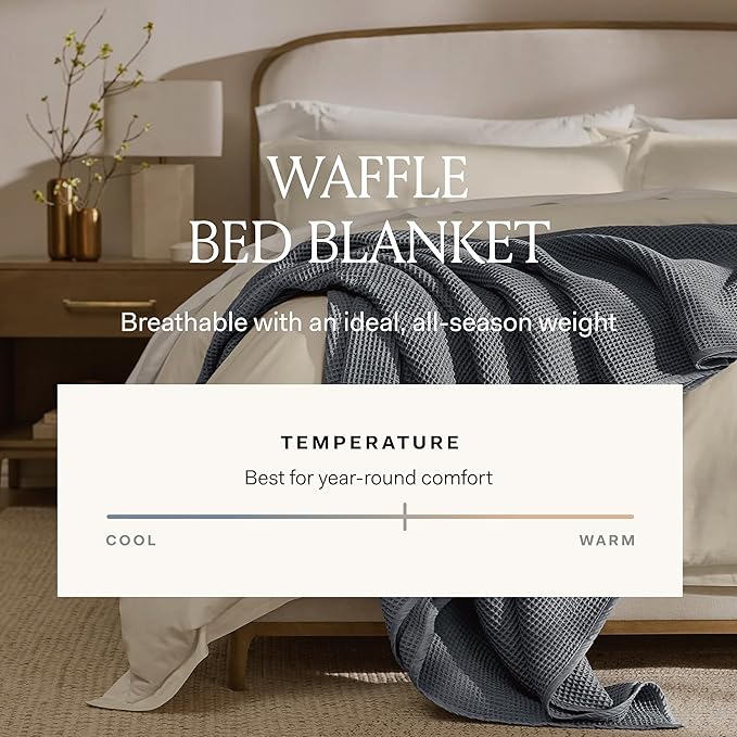 BOLL & BRANCH Waffle Bed Blanket - Twin, Natural - Luxury 100% Organic Cotton - Soft, Lightweight and Breathable - Textured Waffle Weave Design