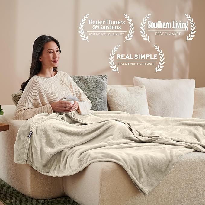 Bare Home Fleece Blanket - Full/Queen - Ultra-Soft Lightweight for Bed, Sofa, and Couch - Luxury Microplush - Cozy Warm Blanket (Full/Queen, Oyster)