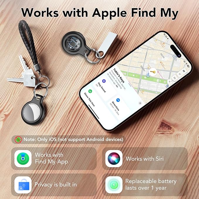 2025 New [Apple MFi Certified] (iOS Only) Air Tracker Tags-3 Pack, Bluetooth Tracker for Apple Find My, Replaceable Battery, Key Finder and Item Locator Smart Tag for Keys, Bags, Luggage, Pets, Black
