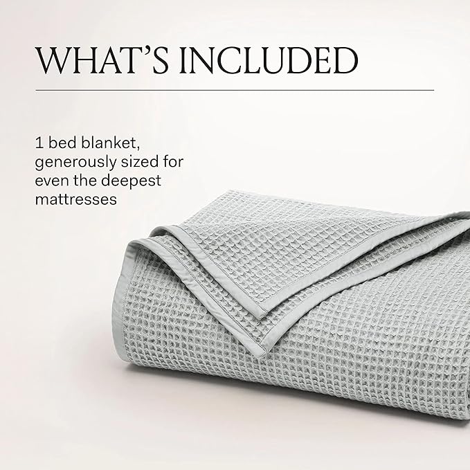 BOLL & BRANCH Waffle Bed Blanket - Full/Queen, Pewter - Luxury 100% Organic Cotton - Soft, Lightweight and Breathable - Textured Waffle Weave Design