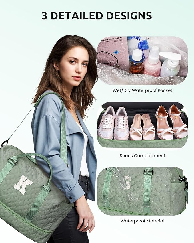 Teacher Gifts Monogrammed Gift for Women-Initial Travel Bag with Shoe Compartment, Personalized Weekender Bag, Monogram Overnight Bag for Women, Letter Travel Bag with Makeup Bag (Letter P)