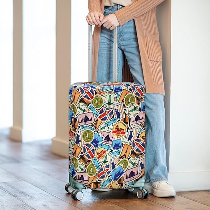 HYPER VENTURE Washable Luggage Cover - Fashion Suitcase Protector Fits 27-30 Inch Luggage (World Voyage, L)