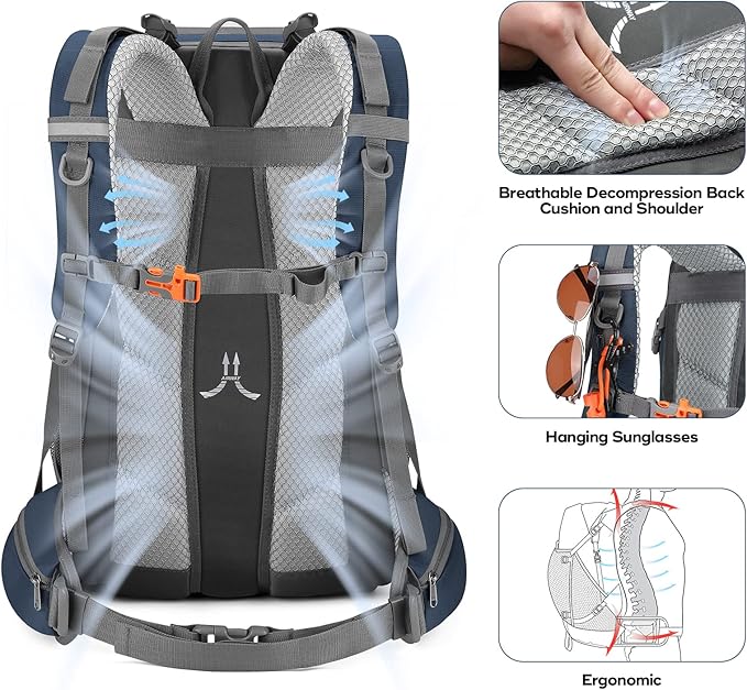 Maelstrom Hiking Backpack,Camping Backpack,40L Waterproof Hiking Daypack with Rain Cover,Lightweight Travel Backpack,Blue