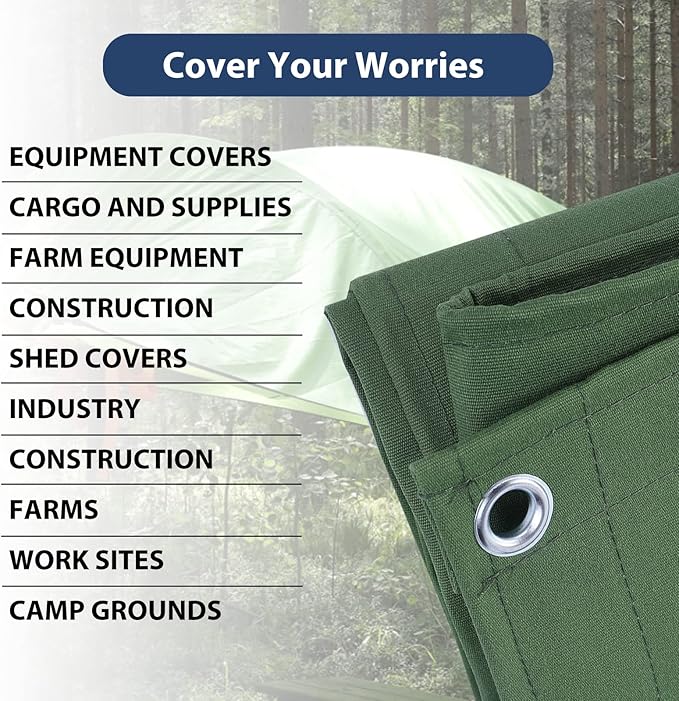 20’x24’ Canvas Tarp Heavy Duty Water Resistant Tarpaulins with Aluminum Grommets,UV Resistant, 22Mil Multipurpose Drop Cloth, 14oz Cover Sheet for Outdoor and Indoor Use with Ropes Green