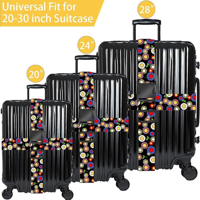 Sunflowers Luggage Straps for Suitcases, Adjustable Luggage Travel Belt to Keep Luggage Security While Travel, Strong Polyester Fabric, Easy-to-Recognize Stylish Design Travel Essentials, 2 Pack