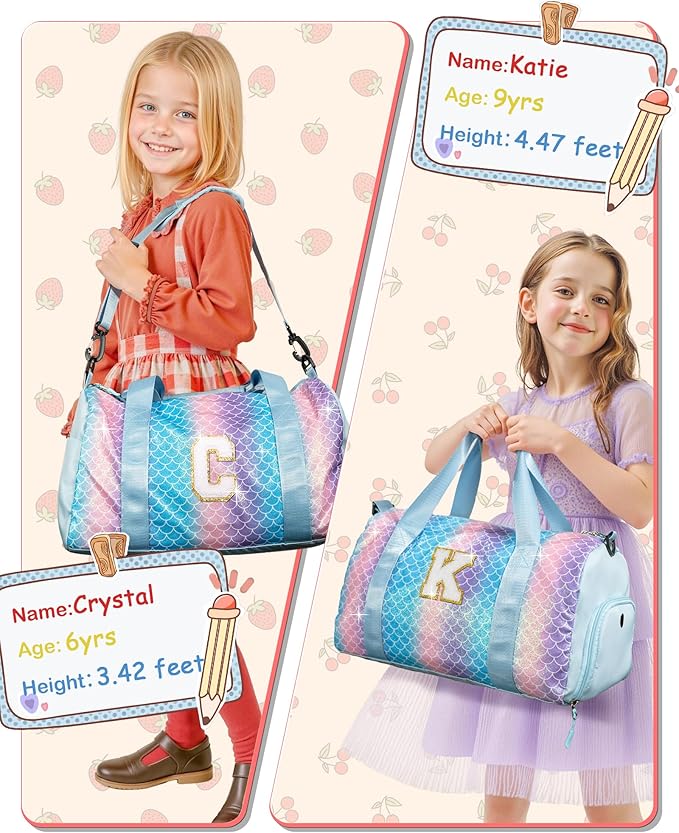 Cute Preppy Gifts for Girls-Girl Gym Bag with Shoe Compartment, Kid Personalized Weekender Overnight Bags, Initial Travel Tote with Makeup Pouch, Daughter In Law Gift (Letter D)