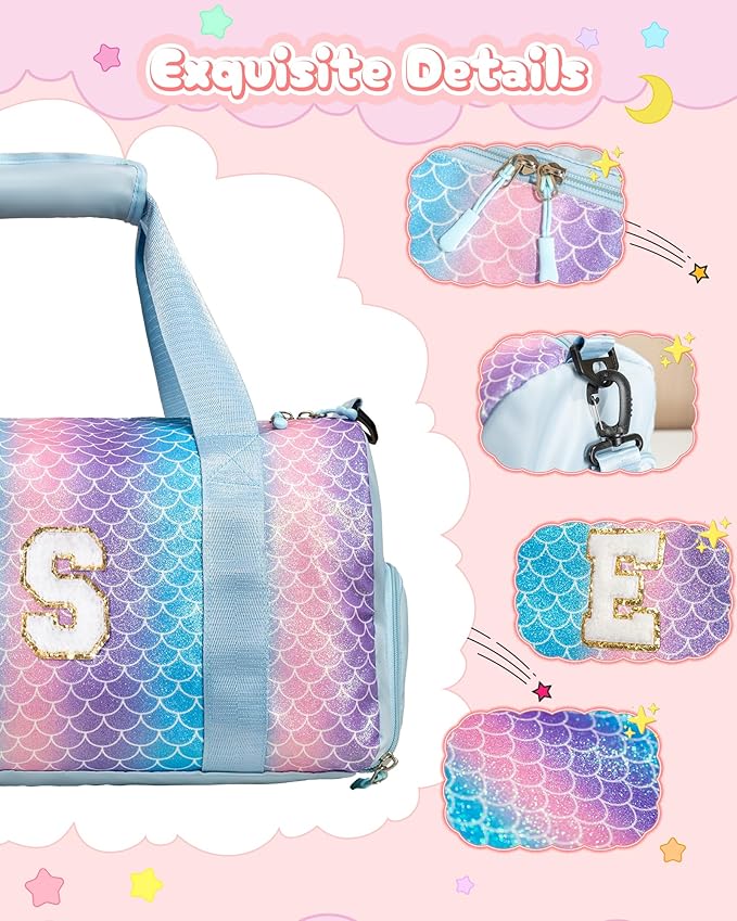 Easter Gifts for Kids-Girl Gym Bag with Shoe Compartment, Kid Personalized Weekender Overnight Bags, Initial Travel Tote with Makeup Pouch, Valentines Day Gift for Girls (Letter R)
