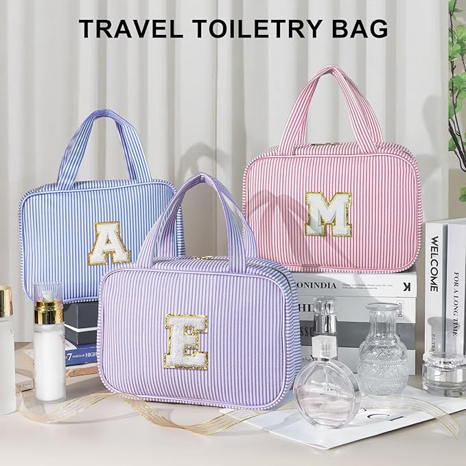 TOPEAST Initial Makeup Bag - Travel Toiletry Bag for Women, Personalized Birthday Gifts for Women Teen Girls Sister Daughter, Travel Tolietry Bag Monogramme Makeup Bag - Letter M, Purple