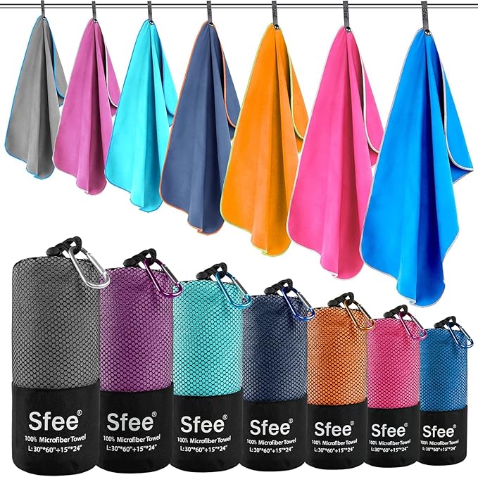Sfee 2 Pack Microfiber Travel Towel, Quick Dry Towel Camping Towel Large Beach Towel Super Absorbent Compact Lightweight Sports Towel Gym Towel Set for Beach, Gym, Hiking, Pool, Backpacking,Bath,Yoga