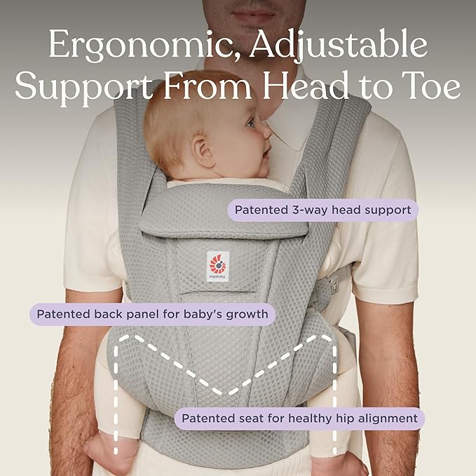 Ergobaby Omni Deluxe Baby Carrier Newborn to Toddler - Breathable Baby Carriers for Summer - All-Position Carrier with Enhanced Lumbar Support & Airflow (7-45 Pounds), Mesh, Pearl Grey