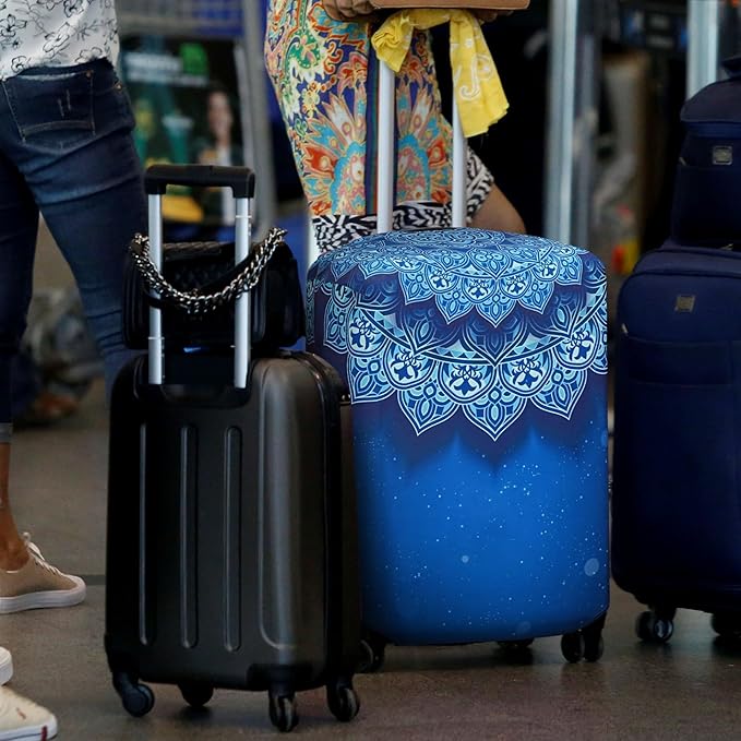 Explore Land Travel Luggage Cover Suitcase Protector Fits 27-30 Inch Case (Blue Violets, L)