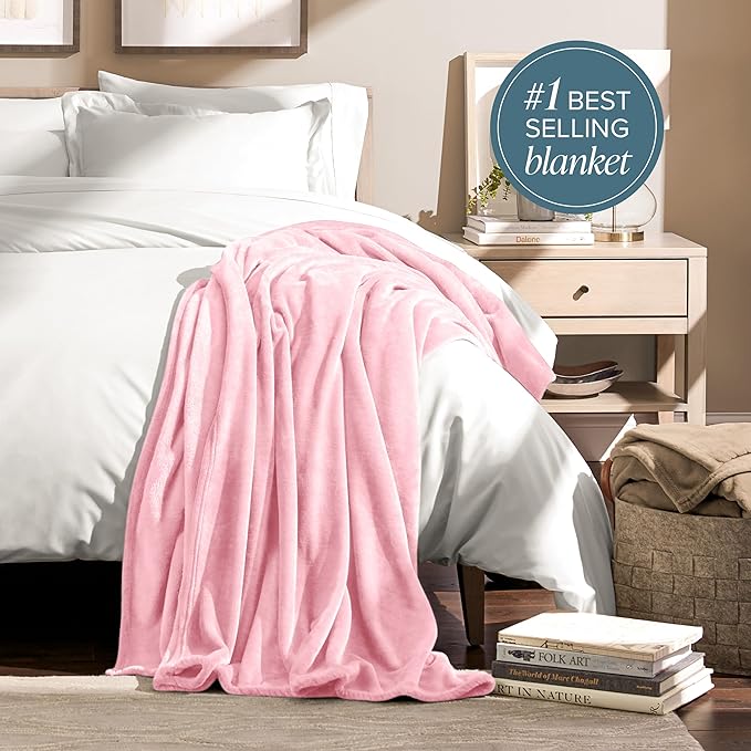 Bare Home Fleece Blanket - King Size - Ultra-Soft Lightweight for Bed, Sofa, and Couch - Luxury Microplush - Cozy Warm Blanket (King, Light Pink)