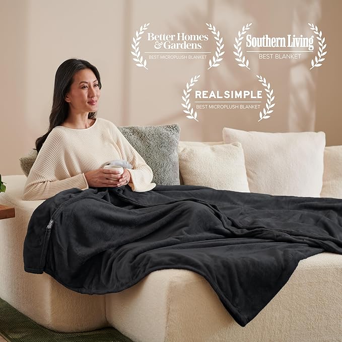 Bare Home Fleece Blanket - Throw Extra Long - Ultra-Soft Lightweight for Bed, Sofa, and Couch - Luxury Microplush - Cozy Warm Blanket (Throw XL, Black)
