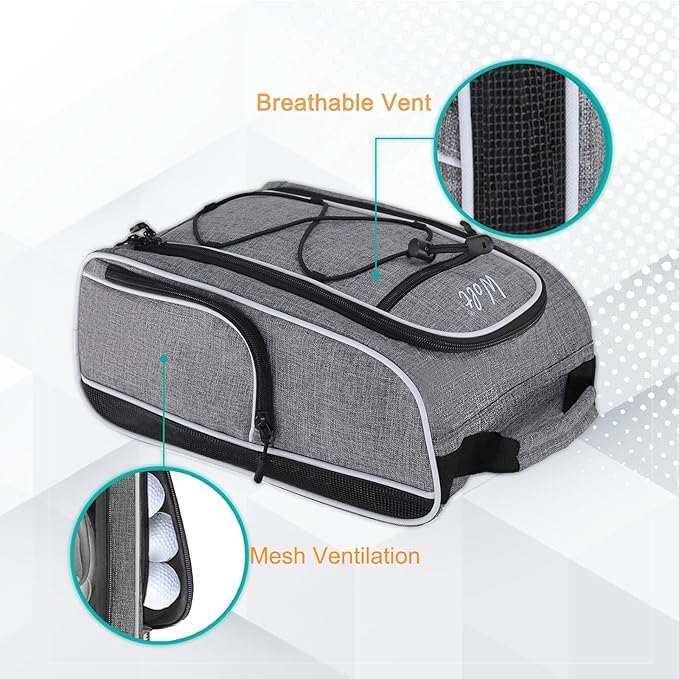 Wolt Golf Shoe Bag - Sports & Travel Shoes Carrier Bags with Ventilation & Double Outside Accessory Pocket for Socks, Tees, Golf Balls, etc. for women and men (Grey)