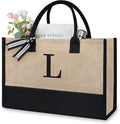 TOPDesign Initial Jute/Canvas Tote Bag, Personalized Present Bag, Suitable for Wedding, Birthday, Beach, Holiday, is a Great Gift for Women, Mom, Teachers, Friends, Bridesmaids (Letter L)