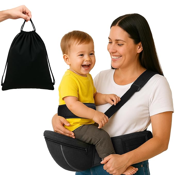Baby Carrier with Hip Seat – Adjustable Waistband, Safety Harness & Storage Pockets – Detachable Shoulder Strap – Foldable Design for Newborns & Toddlers – Comfortable & Compact