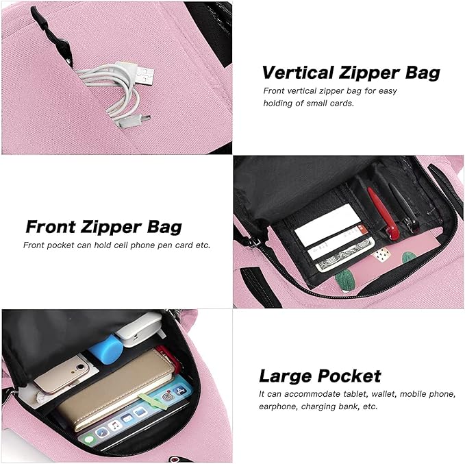 MOSISO Sling Backpack,Canvas Crossbody Hiking Daypack Bag with Anti-theft Pocket, Pink