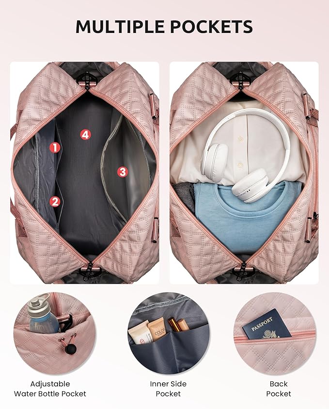 Initial Duffle Travel Bag, Personalized Weekender Bag with Shoulder Strap, Monogram Overnight Bag for Women Wet Pocket, Letter Travel Bag with Makeup Bag Gifts for family (Letter Z), Pink