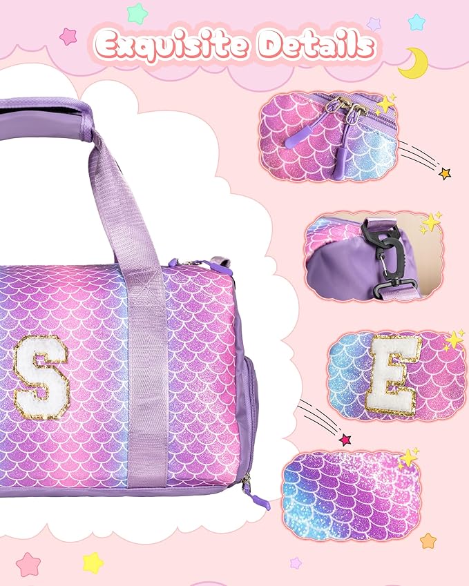 Valentines Day Gift for Girls-Girl Gym Bag with Shoe Compartment, Kid Personalized Weekender Overnight Bags, Initial Travel Tote with Makeup Pouch, Easter Gifts for Teen Daughter (Letter Q)