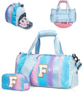 Dorm Room Essentials for Girls-Girl Gym Bag with Shoe Compartment, Kid Personalized Weekender Overnight Bags, Initial Travel Tote with Makeup Pouch, Preppy Stuff Gifts for Kids (Letter F)