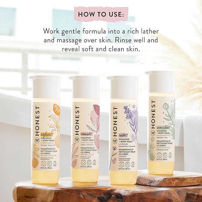 The Honest Company 2-in-1 Cleansing Shampoo + Body Wash | Gentle for Baby | Naturally Derived, Tear-free, Hypoallergenic | Lavender Calm, 18 fl oz