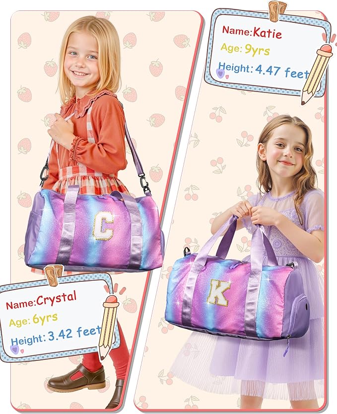 Girls Trip Gifts for Kids-Girl Gym Bag with Shoe Compartment, Kid Personalized Weekender Overnight Bags, Initial Travel Tote with Makeup Pouch, Valentines Day Gift (Letter P)