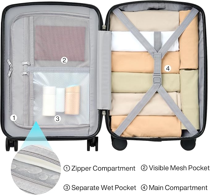 Hanke 20 Inch Hard Shell Suitcases with Spinner Wheels, Lightweight Carry On Luggage 22x14x9 Airline Approved Built-in TSA Lock, Durable Suitcase Rolling Luggage Carry-On Bag(Caribbean Blue)