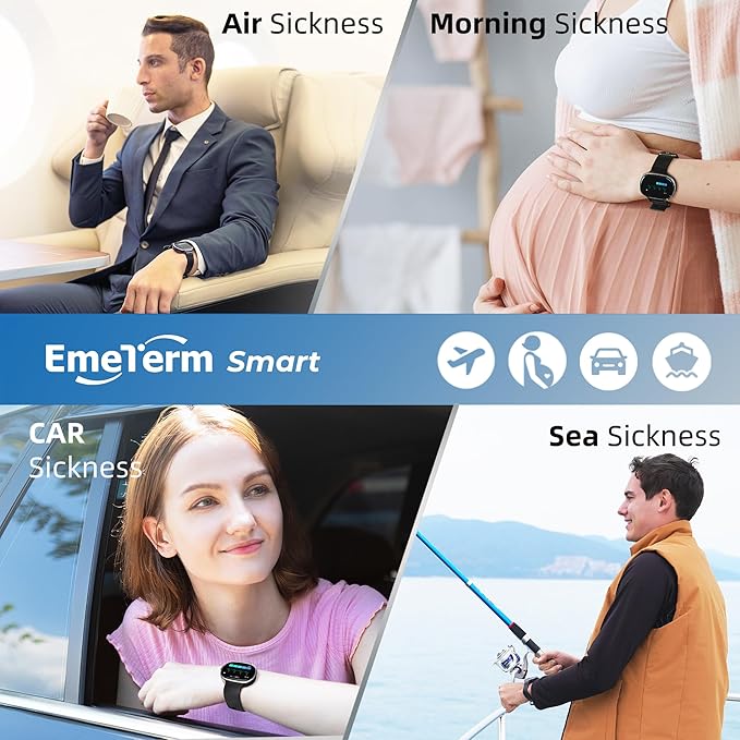 EmeTerm Smart FDA-Cleared Anti-Nausea Wristwatch Touchscreen IP67 Waterproof Morning Motion Sickness Relief Rechargeable Fast Acting Drug Free