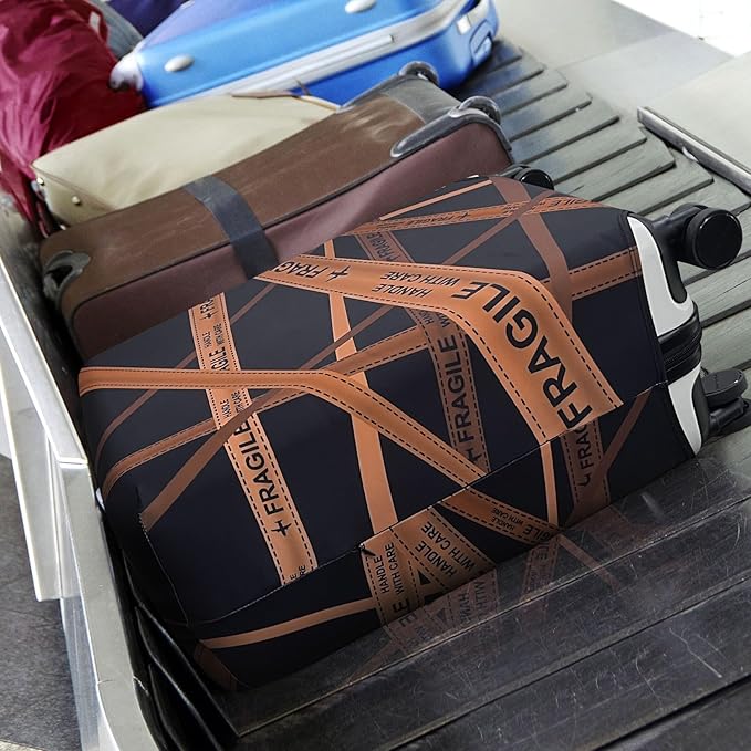 Explore Land Travel Luggage Cover Suitcase Protector Fits 27-30 Inch Case (Gold Fragile, L)