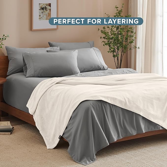 Bare Home Fleece Blanket - Throw/Travel - Ultra-Soft Lightweight for Bed, Sofa, and Couch - Luxury Microplush - Cozy Warm Blanket (Throw/Travel, Vanilla)