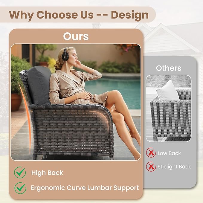 HOOOWOOO Patio Furniture Set,6 Pieces Outdoor Conversation Set,All Weather Wicker Loveseat Sofa Set with High Back Chairs Table,Black
