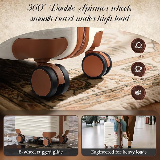 Luggage Sets with spinner wheels, PC+ABS Hard Shell Travel Luggage,Lightweight Carry-on suitcases with TSA Lock,YKK Zippers (Beige, 5 piece sets(20/24/28/DB/TB))