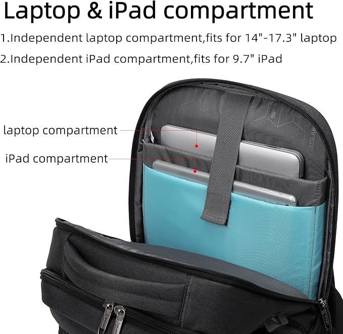 DUSLANG 17 Inch Laptop Backpack for Travel Water Resistant College Backpack for Men/Women Laptop Bag with USB Charging Port and Red Hat Metal America Back MAGA Cap Keychain for Backpack, Black