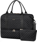 HOTOR Travel Duffel Bag - Weekender Bags for Women, Carry On Overnight Bag with Shoe Compartment, with Toiletry Bag for Travel Essentials and Travel Accessories, Black, 15.8"×18.1"×8.7"