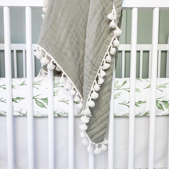 Crane Baby 100% Cotton Sateen Crib Sheet, Fitted for Cribs and Toddler Beds, Baby Crib Sheets, Baby Bedding for Boys and Girls, Green Leaf