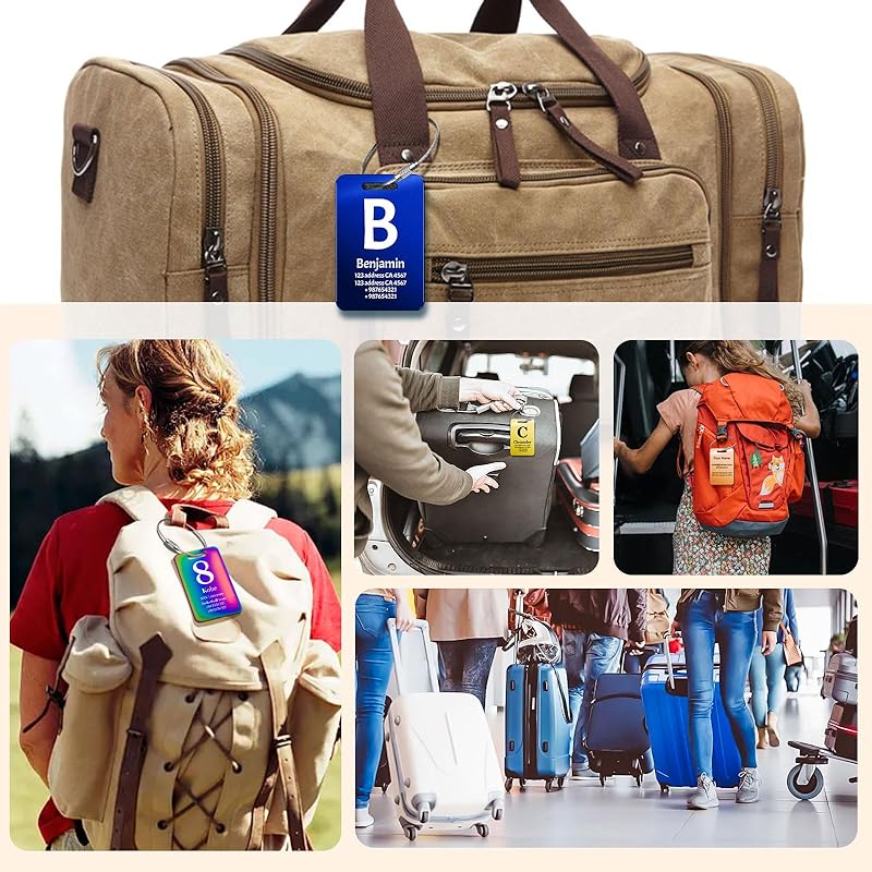 Customized Stainless Steel Luggage Tags: Personalize Your Suitcases, Backpacks, and Bags with Your Text - Custom Initial Text Name ID,Number 2"x3.3"(4 Pack)