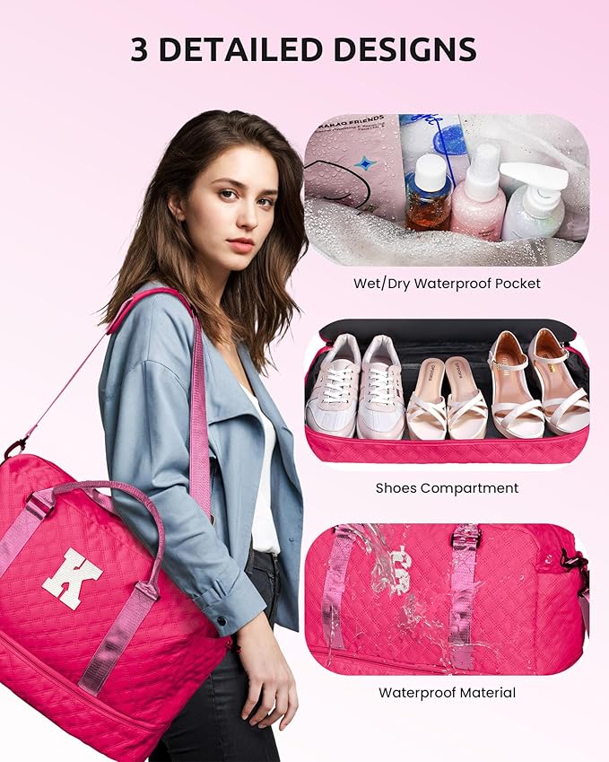 Birthday Gifts for 3 4 5 6 7 8 9 10 11 12 13 Year Old Girls-Initial Travel Bag with Shoe Compartment, Weekender Bag, Overnight Bag for Women, Letter Travel Bag with Makeup Bag (Letter L)