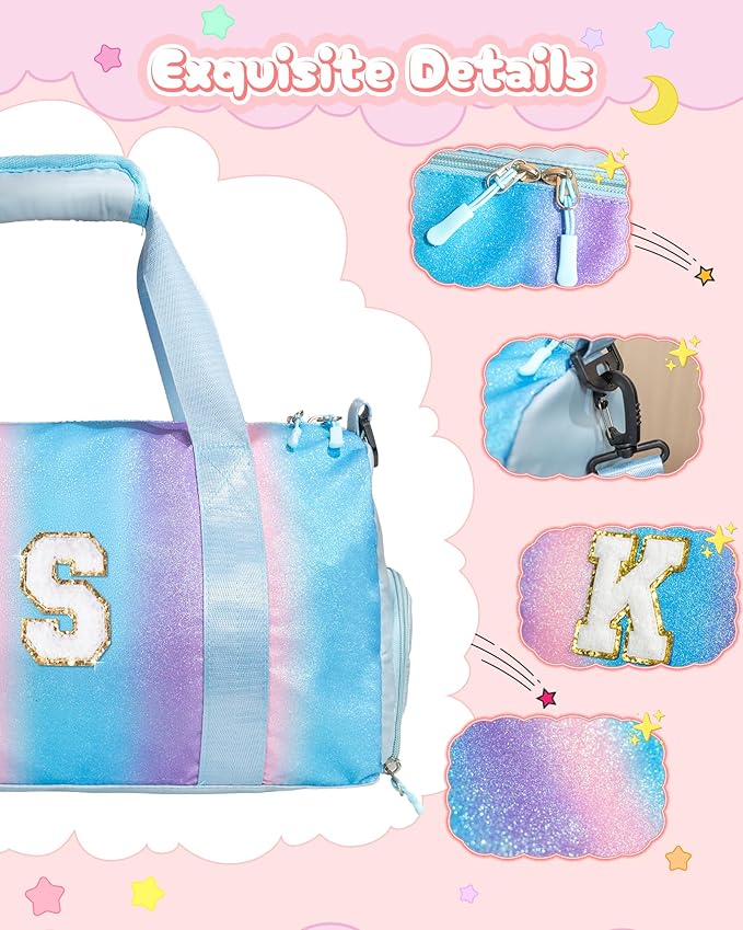 Gifts for Niece-Girl Gym Bag with Shoe Compartment, Kid Personalized Weekender Overnight Bags, Initial Travel Tote with Makeup Pouch, Birthday Gift for Sister Granddaughter (Letter J)