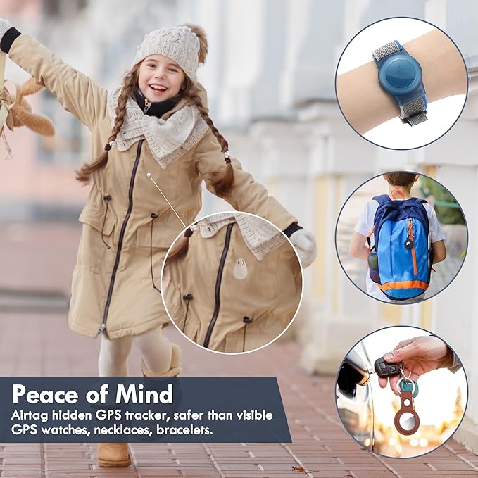 for Airtag Holder for Kids Hidden 2 Pack GPS Tracker Case, Anti-Removal Security Air Tag Case with Pins, GPS Cover Suitable for Children, Elderly, Pets, Backpack, Luggage (Black, White)