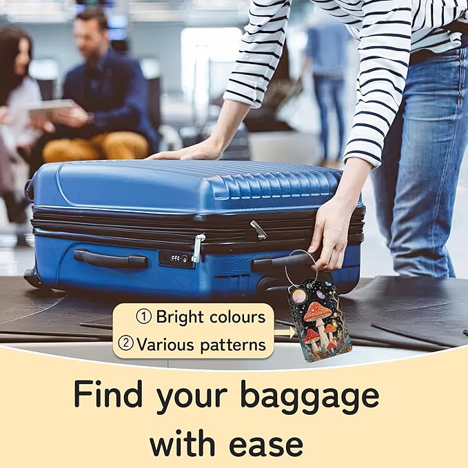 3 PCS Mushroom Luggage Tags,Colorful Butterfly Moon Star Suitcase Tags Privacy Cover ID Label with Stainless Steel Loop and Address Card for Travel Bag Suitcase