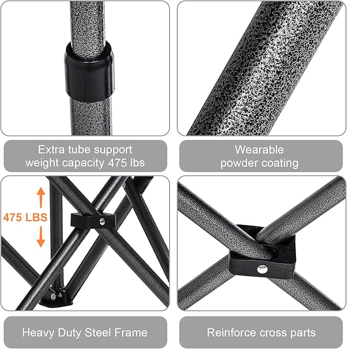 Padded Camping Chairs for Adults, Oversized Folding Outdoor Chairs, Weight Capacity 475lbs, with Cooler Bag, Cup Holder, Storage Pocket Carry Bag (Black - 2 Pack)