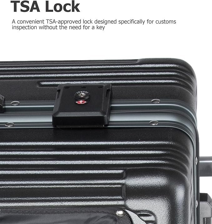 feilario 24in Aluminium Frame PC Hard Shell Spinner Wheels Luggage, Built-In TSA lock Carry on Suitcase, with Cup Holder, USB Port, Phone Holder