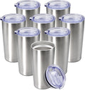 20 oz Tumbler Coffee Tavel Tumblers Bulk with Lid Stainless Steel Double Wall Vacuum Insulated Mug Powder Coated Cups fit Car Cupholder for Hot and Cold - Stainless Steel, 8Pack