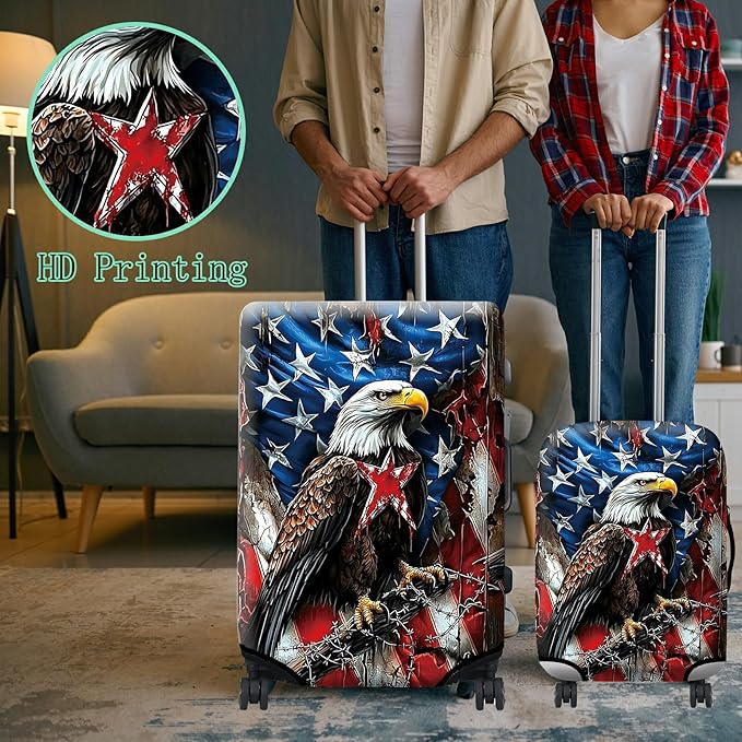 Luggage Cover Plus - American Flag Travel Suitcase Protector with Concealed Zipper, Washable Elastic Cloth, Dustproof, Anti-Scratch for 26-28 inch Luggage (L)