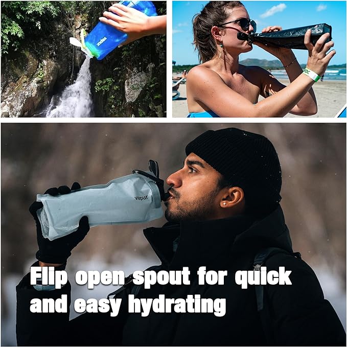 Vapur Collapsible Water Bottle With Carabiner, Compact Bottle Folds Flat For Hydration On The Go, Ideal for Traveling, Hiking or Camping, 23 Ounce, Night Blue, Pack of 2